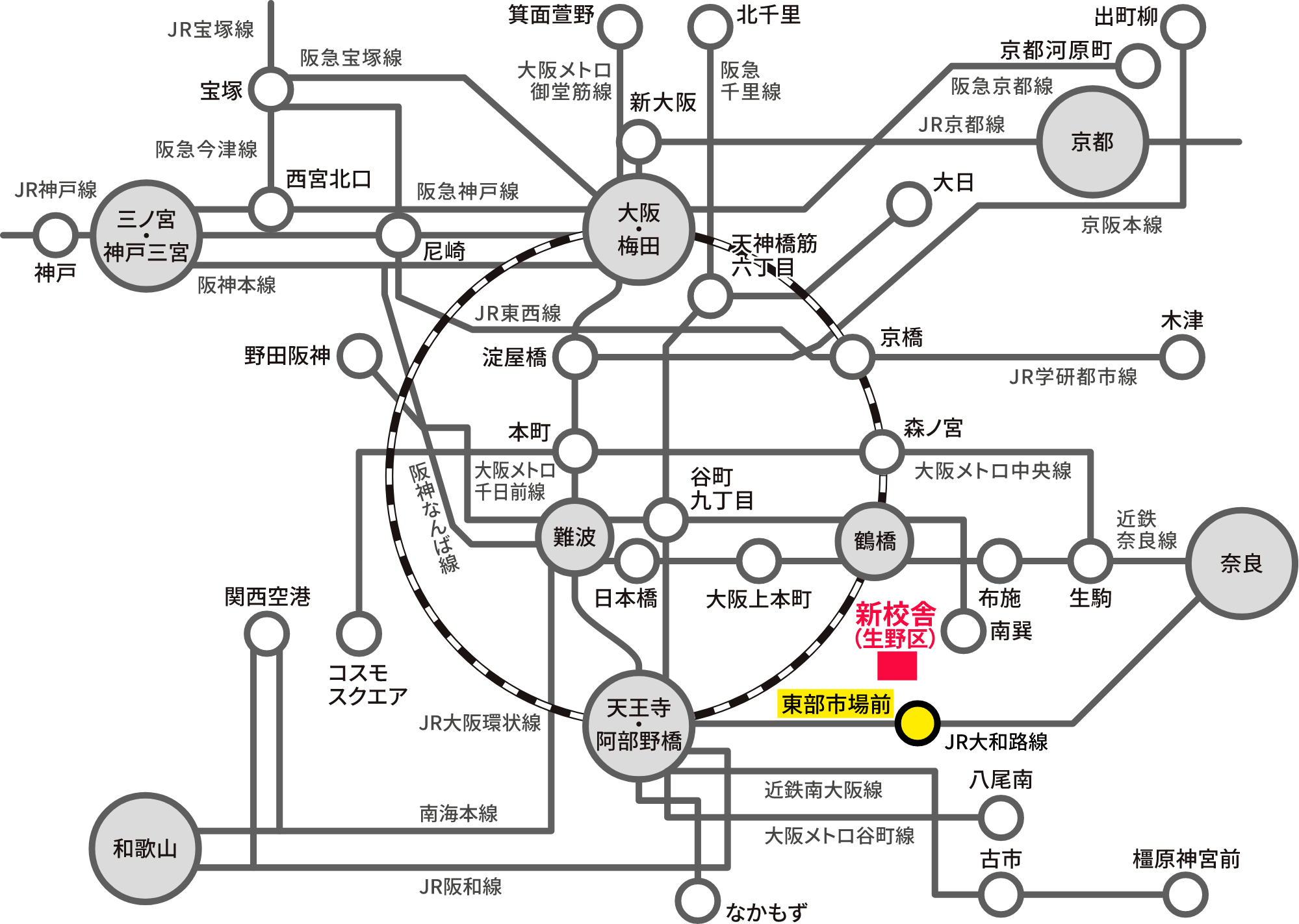 電車での最寄駅までの経路