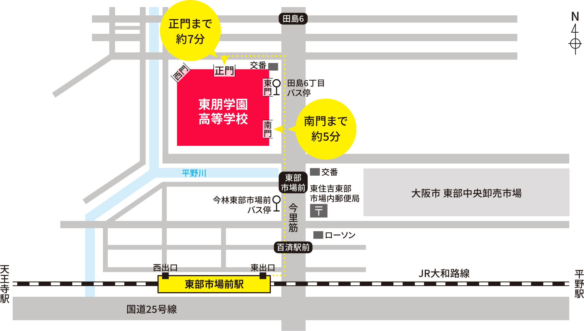 最寄駅から学校までの経路